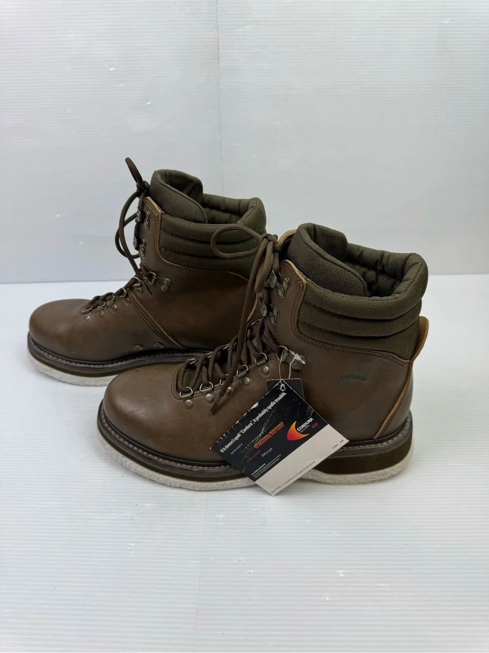 Simms VTG Brown/Green Leather Cordura Fly Fishing Wading Boots Felt Soles Men 9
